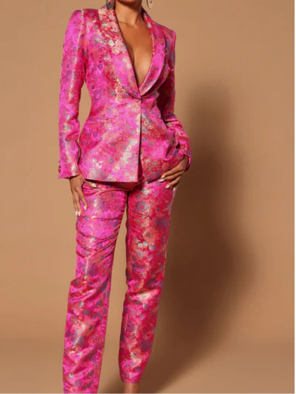 NWT - Fashion Nova  Pretty In Pink Embroidered Suit Set - Fuchsia - Sz Small